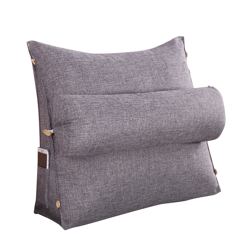 

Stereo Wedge Shape Backrest Pillow Waist Cushion Washable Cotton Linen Sofa Cushions Bed Rest Maternity Lounger Reading Pillow G, Gray