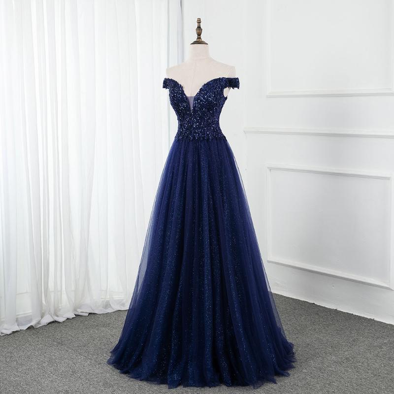 Fashion sexy miss shoulder mermaid evening dress royal blue short-sleeved crystal banquet dress shiny lace, Navy blue
Fashion sexy miss shoulder mermaid evening dress royal blue short-sleeved crystal banquet dress shiny lace, Navy blue