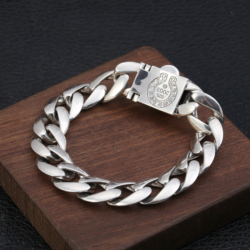 Gothic new 925 sterling silver handmade jewelry American European vintage antique silver big mouth tongue smooth link chain men's bracelets