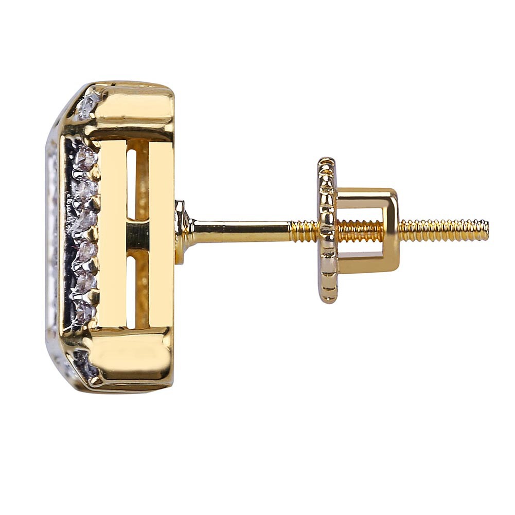 Hip Hop Square Stud Earrings Screw Back Bling Full White Zircon Earrings Gold Plated Vintage Geometric Jewelry
