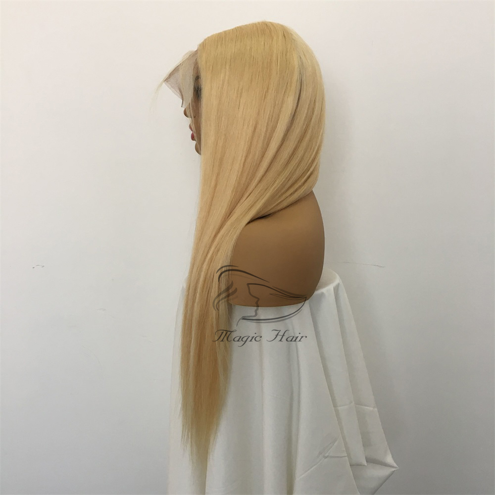 150% Density Full Lace Human Hair Wigs Brazilian Light Blonde Human Hair Color 613# Straight Thick Glueless Lace Front Wigs With Baby Hair