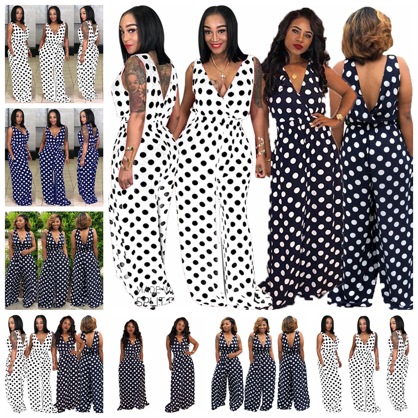 Jumpsuits European casual sexy backless sleeveless tube top strap trend wave point double pocket jumpsuit support mixed batch