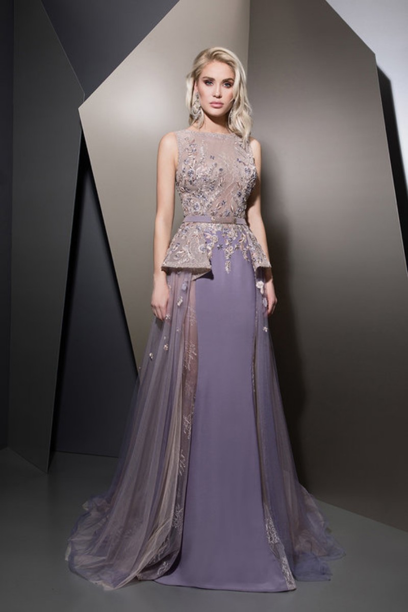 2019 Ziad Naked sleeveless prom dresses jewel neck ruffles waist Prom Dresses lace appliqued Party Evening Gowns Custom