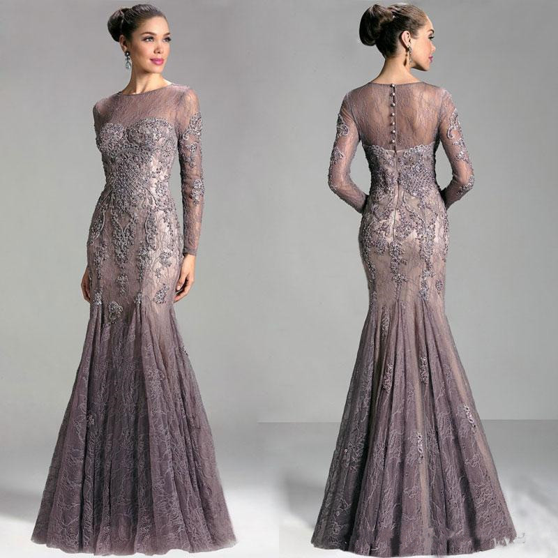 2019 New Formal Arabic Dubai Kaftan Elegant Long Sleeves Evening Gowns Beaded Lace Mermaid Evening Party Gowns Prom Dresses vestidos de
