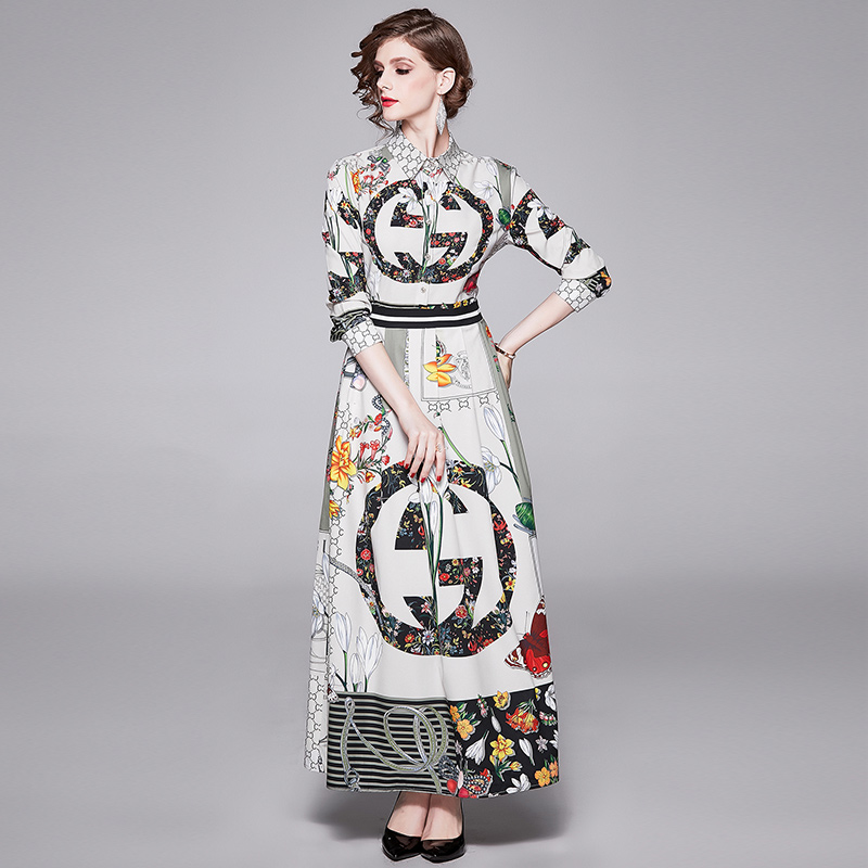 Luxury Designer Button Long Sleeves Maxi Shirt Dress Women Floral Print 2020 Spring Runway Ladies Casual Office Slim A-Line Dresses Party, Multi
Luxury Designer Button Long Sleeves Maxi Shirt Dress Women Floral Print 2020 Spring Runway Ladies Casual Office Slim A-Line Dresses Party, Multi