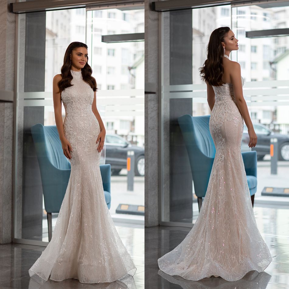 Oksana Mukha Wedding Dresses Halter Neck Sleeveless Open Back Bridal Gowns Custom Made Lace Appliques Sweep Train Mermaid Wedding Dress, Ivory
Oksana Mukha Wedding Dresses Halter Neck Sleeveless Open Back Bridal Gowns Custom Made Lace Appliques Sweep Train Mermaid Wedding Dress, Ivory