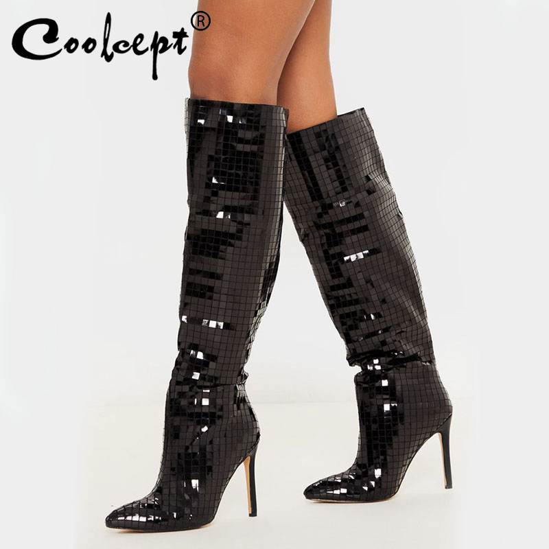 Coolcept Knee High Boots For Women New Bling Winter High Heels Sexy Shoes Women Pointed Toe Long Boots Size 35-43, Black
Coolcept Knee High Boots For Women New Bling Winter High Heels Sexy Shoes Women Pointed Toe Long Boots Size 35-43, Black