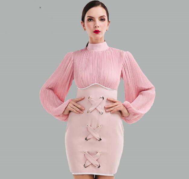 Sexy Long Sleeve Fold High-necked Eyelet dress Pink Lace up Bodycon Dress for Party Wedding Dress
Sexy Long Sleeve Fold High-necked Eyelet dress Pink Lace up Bodycon Dress for Party Wedding Dress