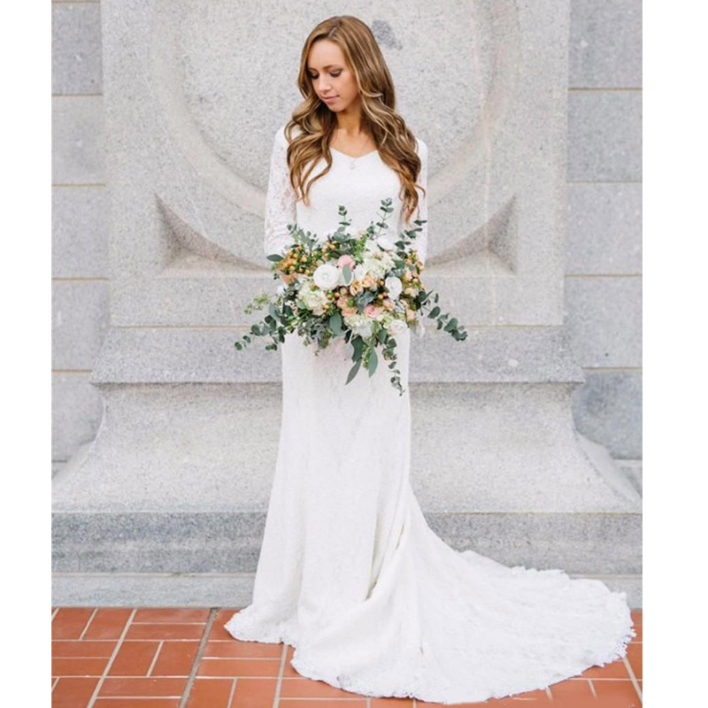 Vintage Modest Wedding Dresses With Long Sleeves Bohemian Lace Mermaid Bride Gowns 2020 Country Wedding Dress Beach Wedding Dress