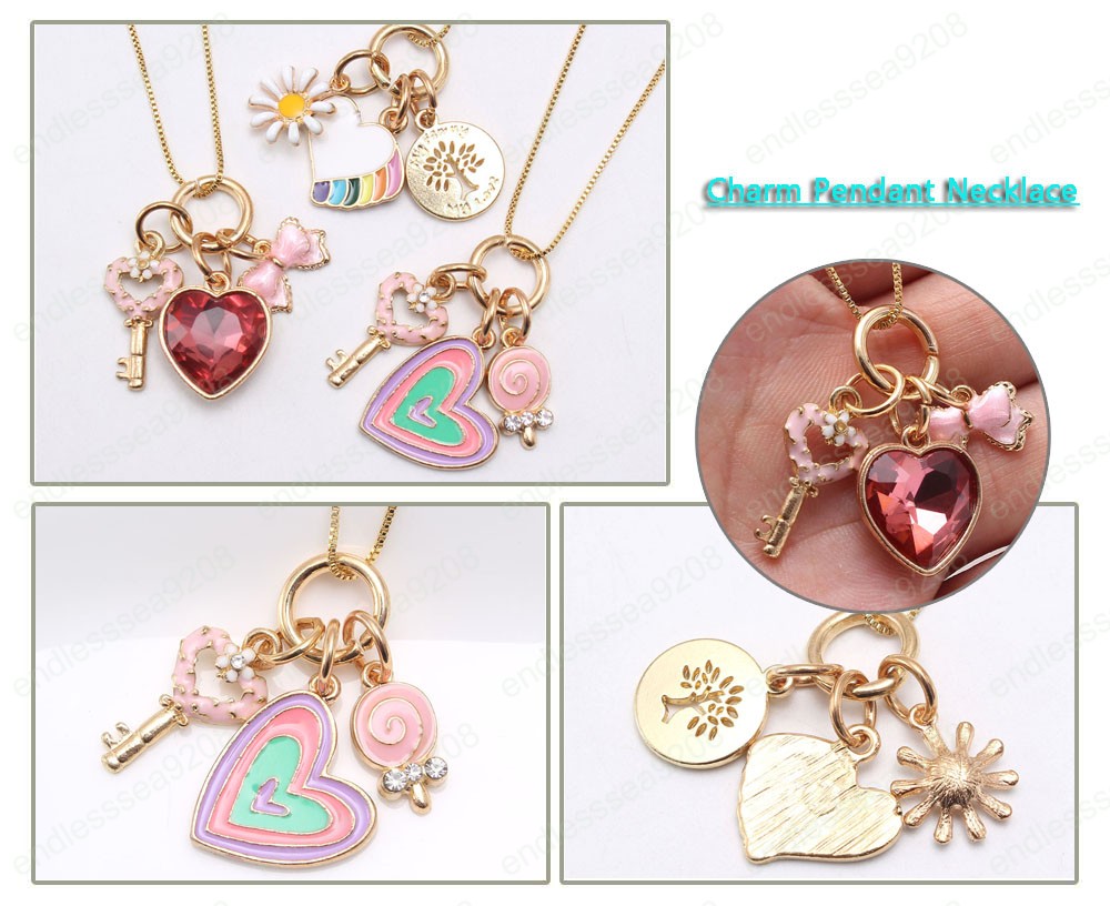 fashion love heart pendant necklace cute charm jewelry for girls children diy chain necklace best gift for kids