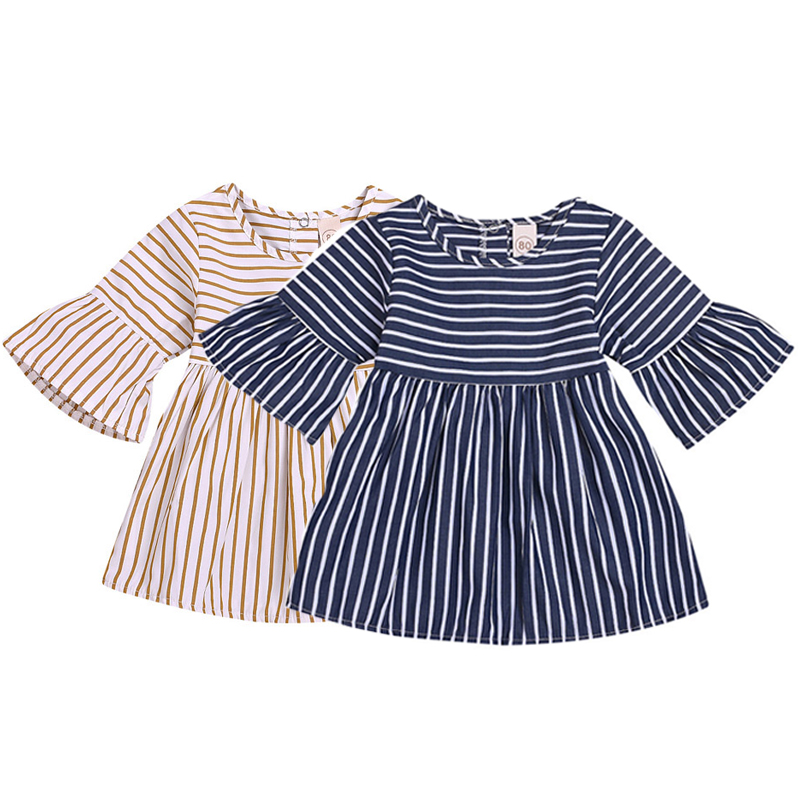 Baby Girls A-line Dress Infant Long Sleeve Striped Boat Neck Dress Kids Casual Clothes Girls Toddler Button Ruffle Pleated Kids Skirt 06, Blue 
Baby Girls A-line Dress Infant Long Sleeve Striped Boat Neck Dress Kids Casual Clothes Girls Toddler Button Ruffle Pleated Kids Skirt 06, Blue