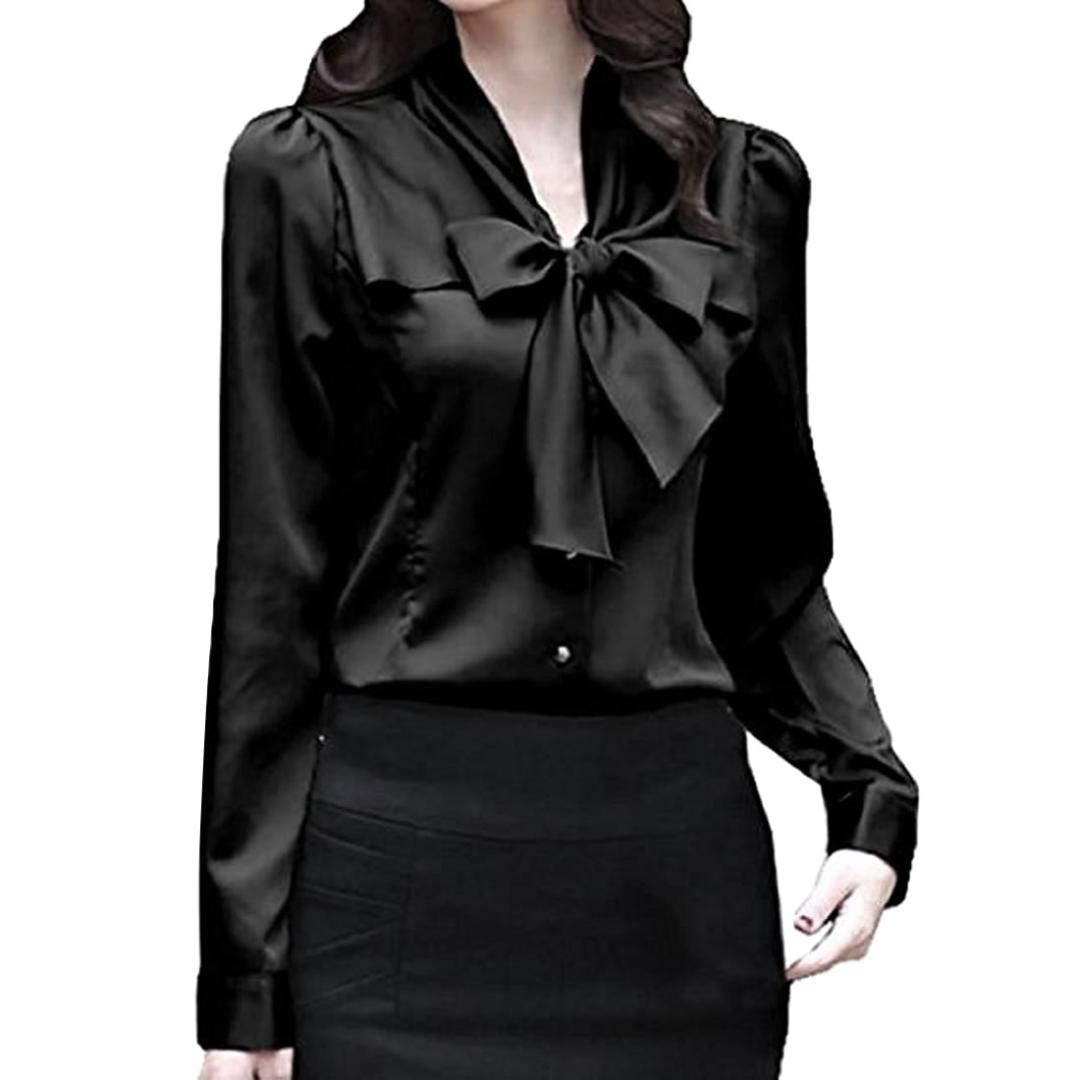 2018 new Satin Shirt Women Long sleeve bow collar silk Solid Blouses women work wear uniform office lady shirt simple body tops, Black
2018 new Satin Shirt Women Long sleeve bow collar silk Solid Blouses women work wear uniform office lady shirt simple body tops, Black
