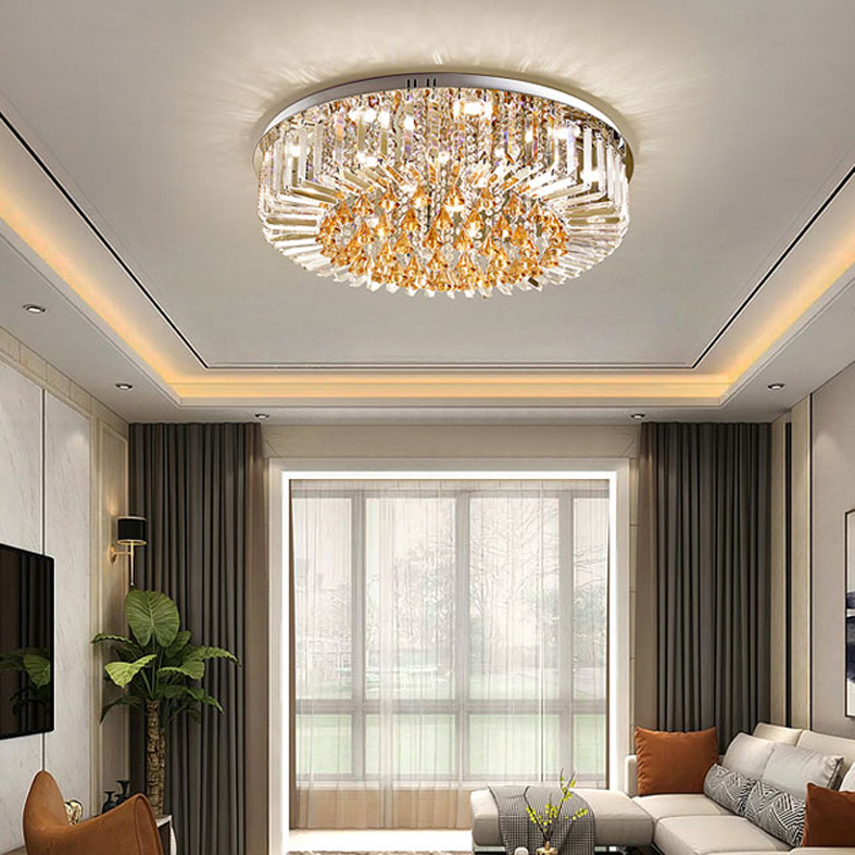 Modern Crystal Ceiling Light LED Lamps American Round K9 Crystal Ceiling Lamp Home Indoor Lighting Remote Control 3 White Colors Dimmable