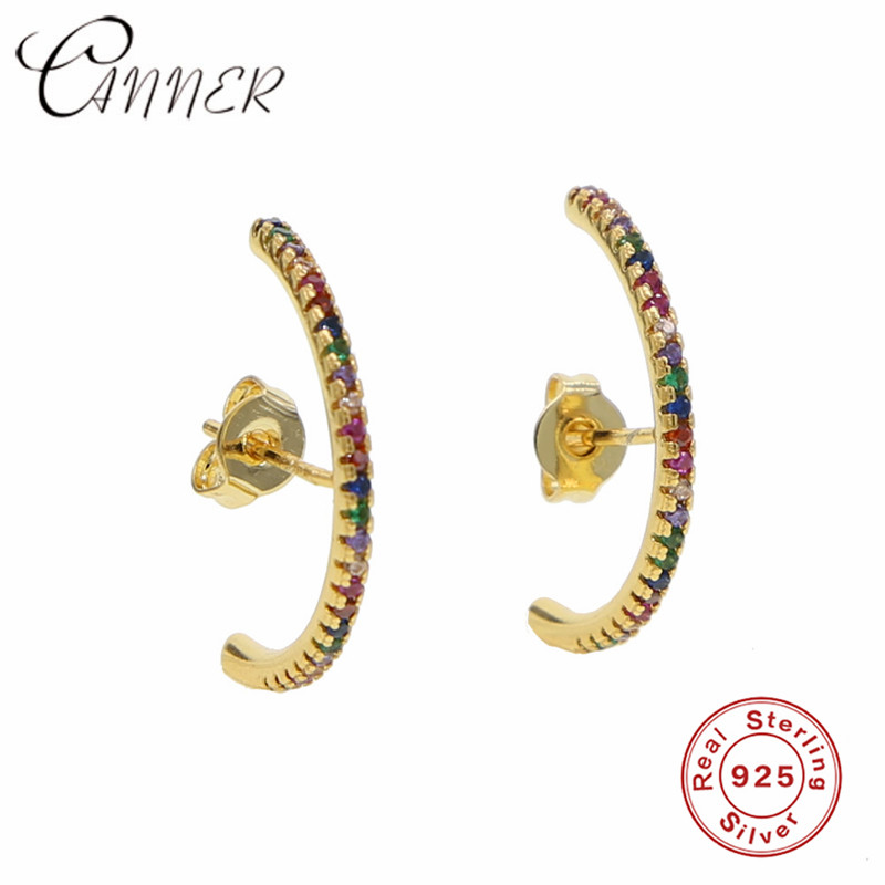 CANNER 100% 925 Sterling Silver Earring Minimal Delicate Design Gold Silver Colorful Rainbow CZ Stud Earrings Piercing Jewelry
CANNER 100% 925 Sterling Silver Earring Minimal Delicate Design Gold Silver Colorful Rainbow CZ Stud Earrings Piercing Jewelry