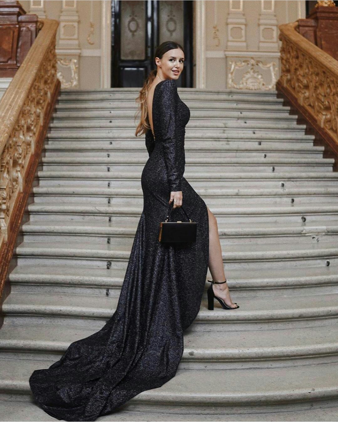 black evening dresses sexy high vneck long sleeves highsplit sweep train party wear cheap backless custom made formal women gown hot sell