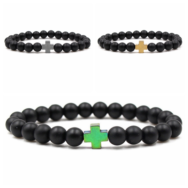 Scrub stone black magnet colorful cross beads bracelet men and women cure birthday gift bracelet