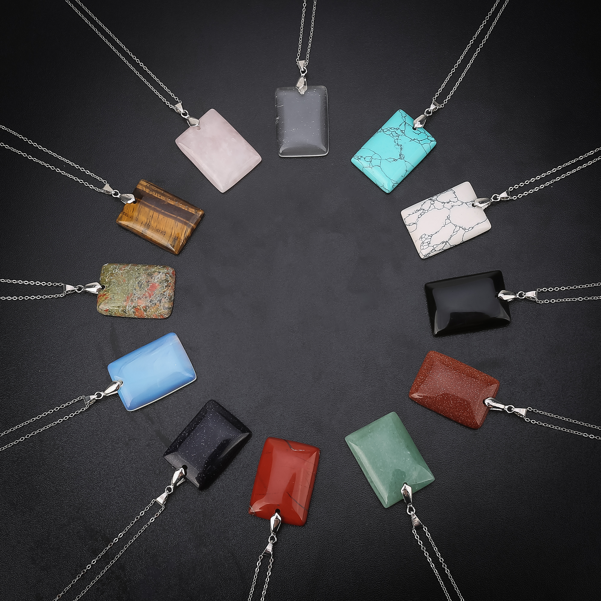 12 Pieces Rectangular Pendant Men and Women Mixed Necklace Stainless Steel Gift Box Packaging Jewelry Set