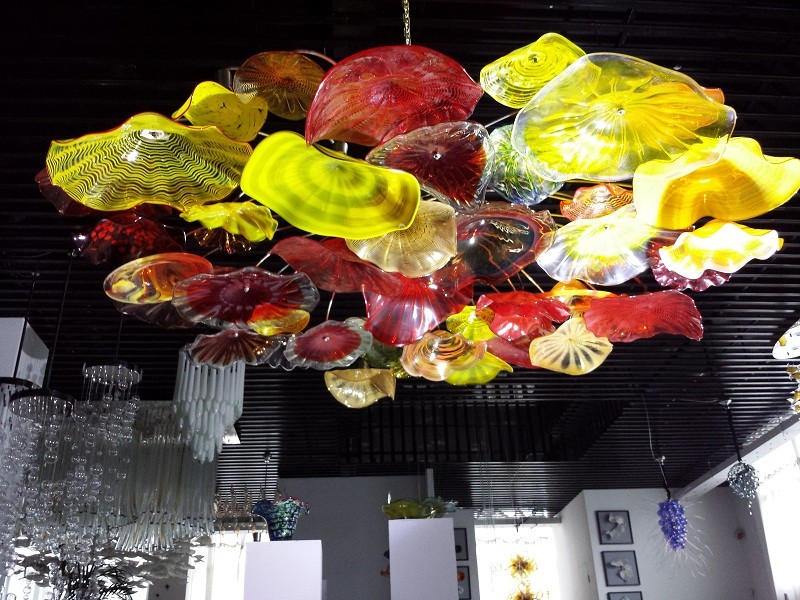 Modern Ceiling Crystal Light Multicolor Italian Blown Plates Chandelier Lighting Murano Glass Flush Mounted Ceiling-Light