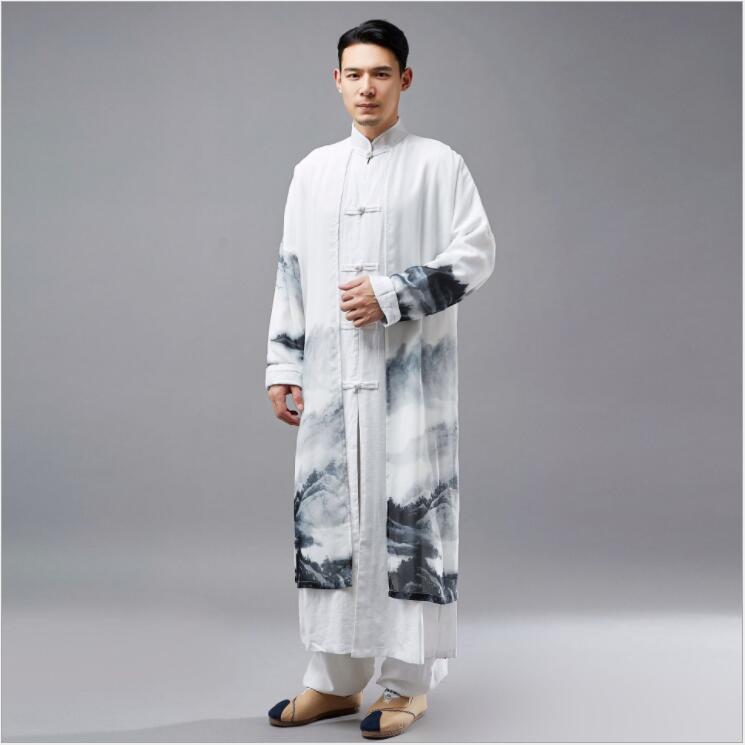 Asian Performance Crosstalk Long Robe Chiffon vintage Long robe Repubilc of China buddhist clothing Chinoiserie zen gown clothes