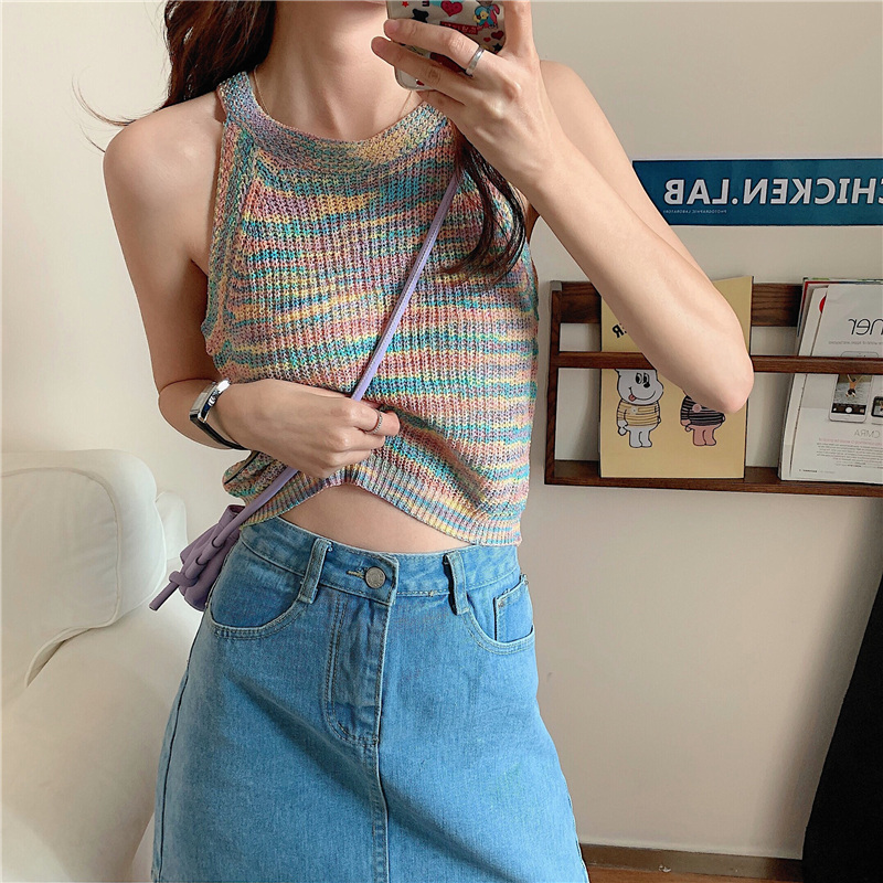 O Neck Colorful Woolen Knitwear Rainbow Halterneck Sleeveless Sweater Vest Lady's Tops
O Neck Colorful Woolen Knitwear Rainbow Halterneck Sleeveless Sweater Vest Lady's Tops