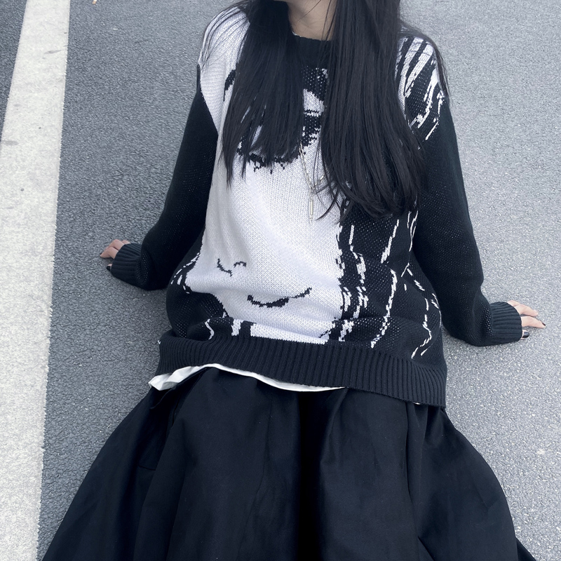 Autumn Sweater Women Vintage Loose Round Neck Long Sleeve Knit Sweater Harajuku Cartoon Character Man, Black
Autumn Sweater Women Vintage Loose Round Neck Long Sleeve Knit Sweater Harajuku Cartoon Character Man, Black