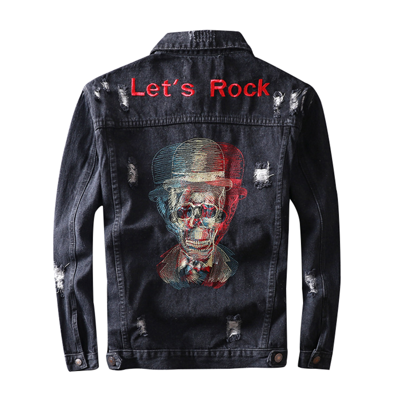 Hi Street Men's Fashion Denim Jacket Black Skull Embroidery Ripped Jacket Spring Autumn Coat Streetwear for Male
Hi Street Men's Fashion Denim Jacket Black Skull Embroidery Ripped Jacket Spring Autumn Coat Streetwear for Male