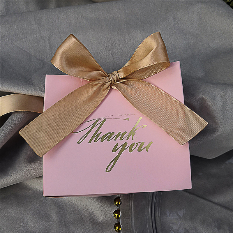 Thank You Printed PINK Candy Bag Box for Favor Gift Decoration/Event Party Supplies/Wedding Favours Gift Boxes