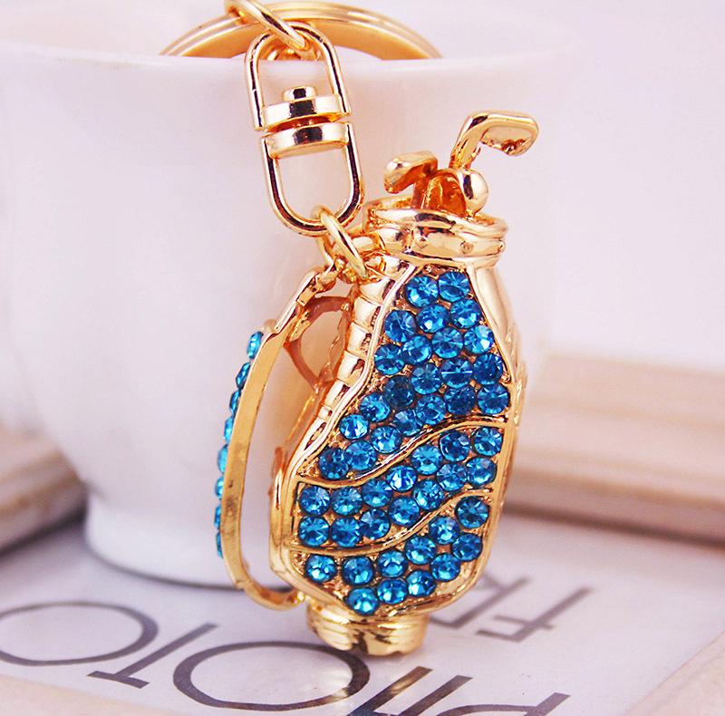 3pcs/lot Colorful Rhinestone Crystal Metal Golf Bag Car Keychain Handbags Accessories Sports Metal Pendant Key Chain Free Shipping
