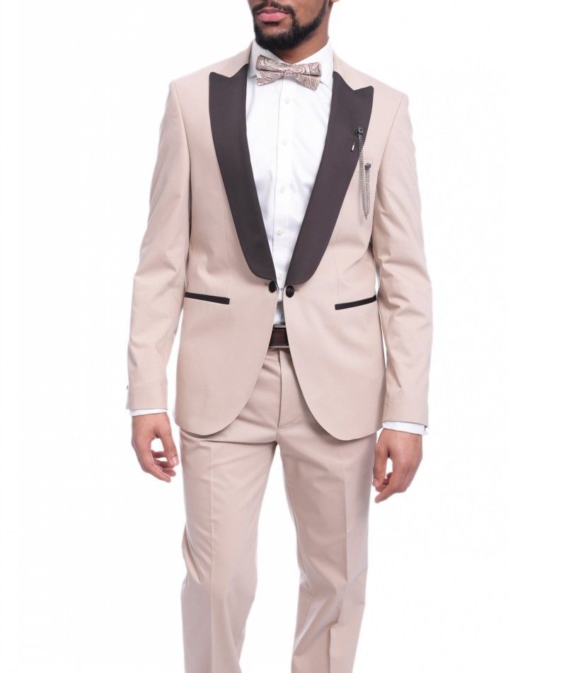 Beige Mens Suit Slim Fit 2 Piece Tuxedo Groom Wedding Suits Custom Prom Blazer Wedding Tuxedos