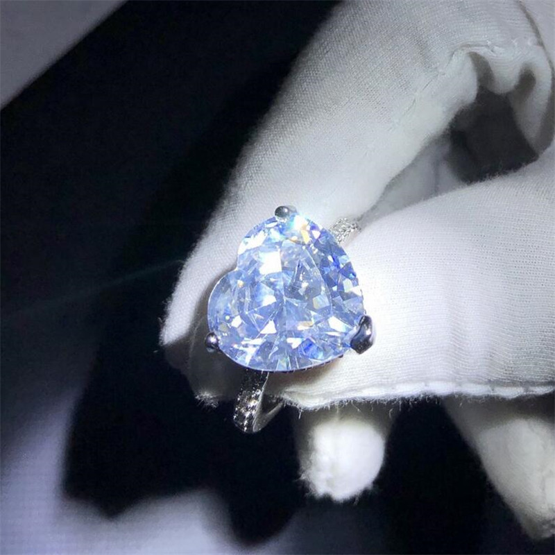 Size 6-10 Hot Sale Solitaire Simple Fine Jewelry 925 Sterling Silver Heart Shape White Topaz CZ Diamond Women Wedding Engagement Band Ring