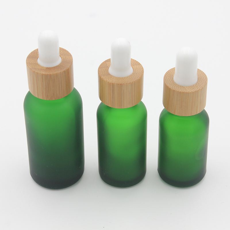 Frost Clear Glass Dropper Bottle 15ml 20 30ml with Bamboo Lid Cap Essential Oil Bottles Frosted Green