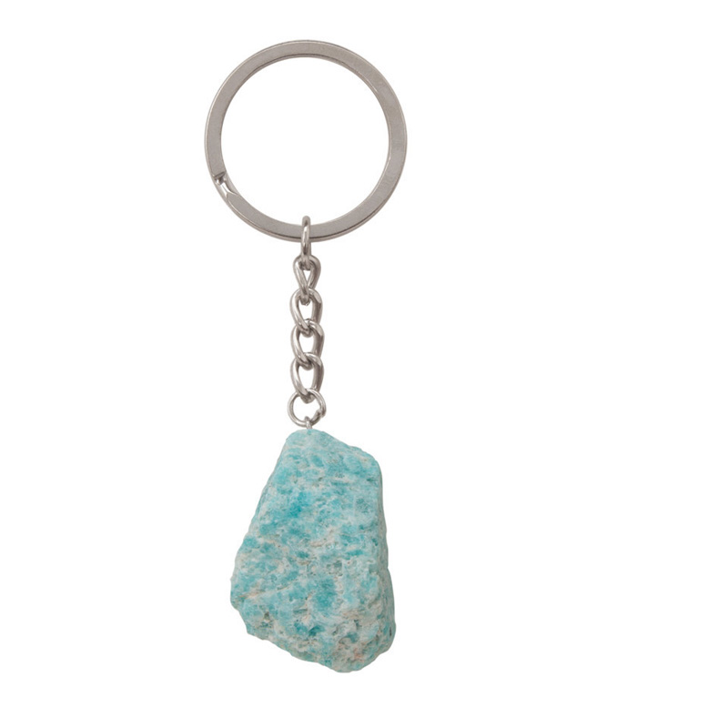 Hot Selling Natural Gemstone Pendant Keychain Men Womens Lucky 25-30mm Jade Quartz Amethyst Car Keyring Jewelry