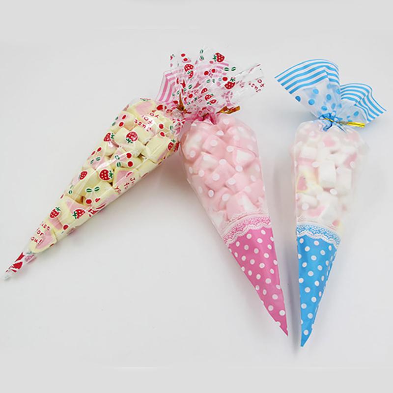 50pcs Cookie Cute Triangle Wedding Supplies Shopping Party Favor Home Gift Package Clear Kids Birthday Candy Bag Cone