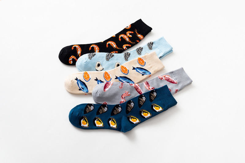 5 pair/lot men's socks novelty popular sea food animal fruit cartoon style colorful funny long socks for man causal dress