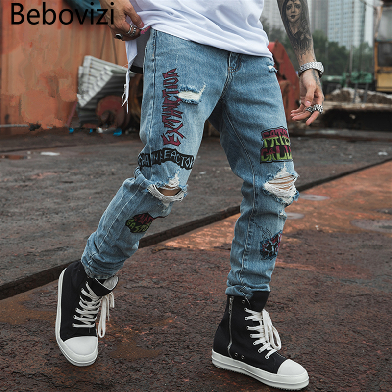 Bebovizi 2019 Hip Hop Men Jogger Denim Pants Blue Skinny Jeans Graffiti Letter Print Streetwear Destroyed Ripped Jeans
Bebovizi 2019 Hip Hop Men Jogger Denim Pants Blue Skinny Jeans Graffiti Letter Print Streetwear Destroyed Ripped Jeans