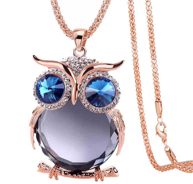 New Style Charmant Women Necklace Owl Pendant Rhinestone Sweater Chain Long Necklaces Jewelry Ornaments Exquisite Torque Trinket GA733