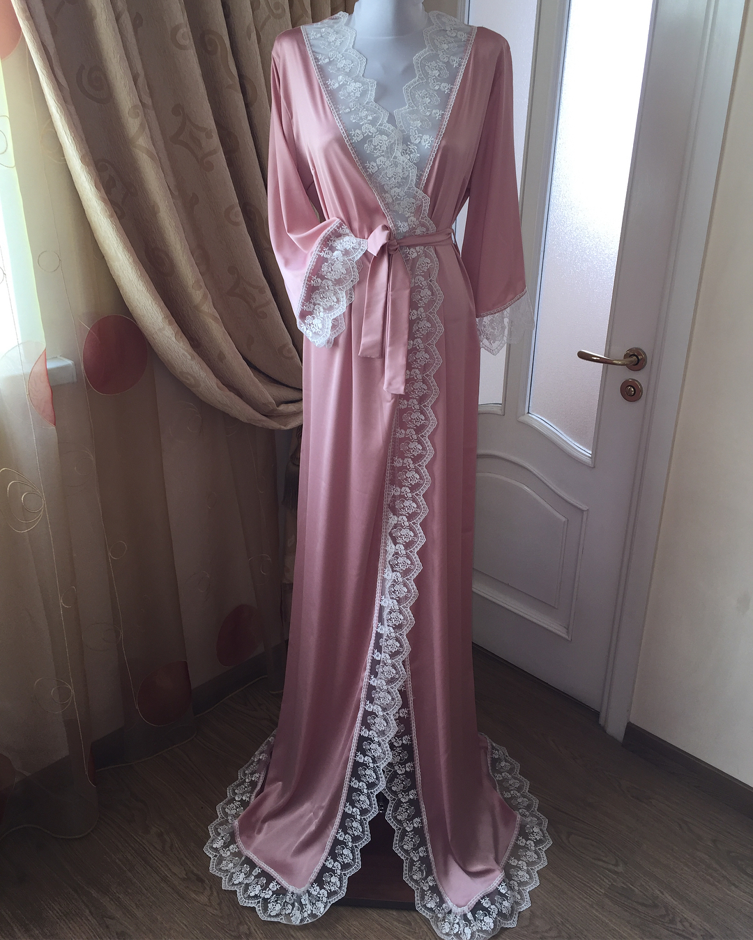 100 real image bride sleepwear robes custom made lace edge long sleeve women sleepwear dresses cheap