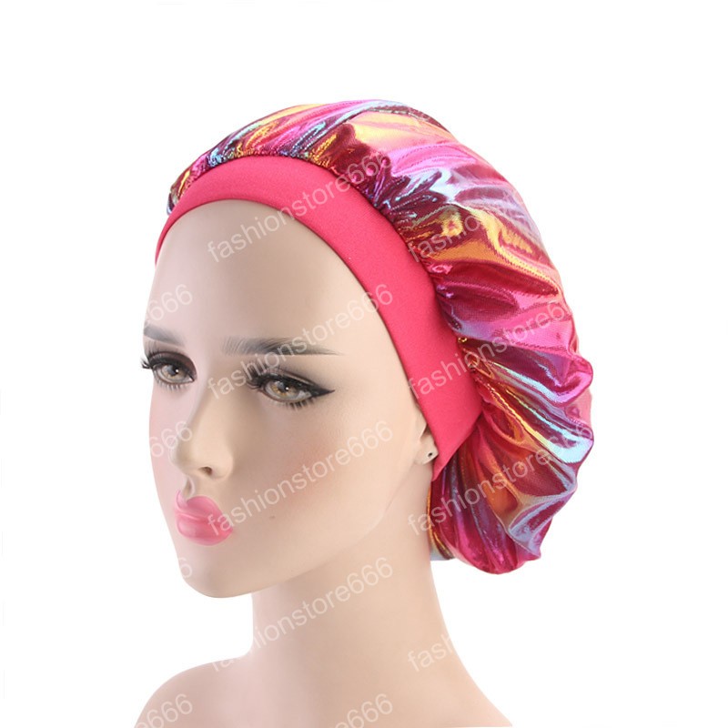 New Laser High Elasticity Wide Edge Sleeping Caps Perm Hat Chemotherapy Hats Hair Bands for Women Hair Accessories for Lady