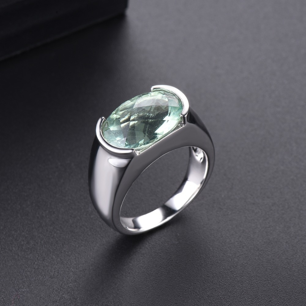 Hutang Women's Ring 6.30ct Natural Green Amethyst Wedding Rings 925 Sterling Silver Gemstone Fine Elegant Classic Jewelry Gift CJ191210