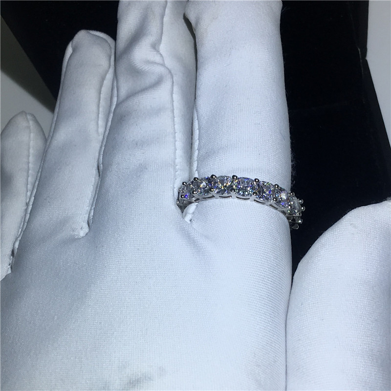 Fine Silver Color Ring Cushion cut AAAAA Cubic Zirconia Eternity Engagement Wedding Band Rings for women Finger Jewelry