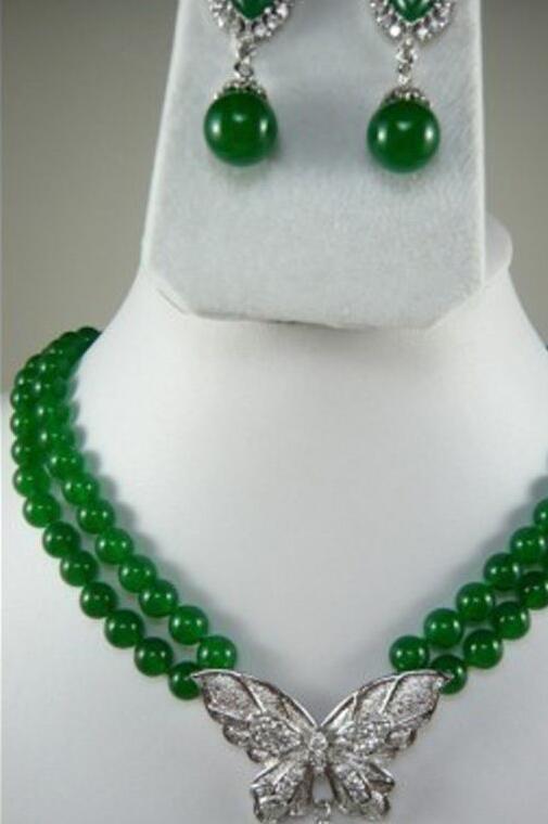 Necklace Jewelry 001144 Fancy green jade necklace Earring set Natural jewelry