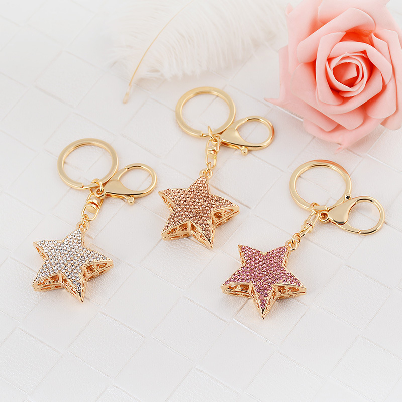 Creative crystal five-pointed star key ring rhinestone star car key chain exquisite charm female bag hanging ornaments keychain