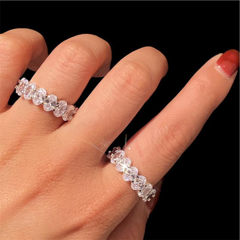 US Size 5-12 Top Selling Luxury Jewelry 925 Sterling Silver Oval Cut White Topaz CZ Diamond Gemstones Party Women Wedding Band Ring Gift