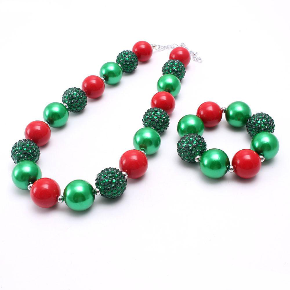 Christmas Chunky Necklace bracelet 2pcs Set Kids Girl bubble beads boutique holiday Jewelry Sets Girl Gift