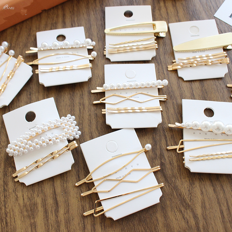 10set / Metal Minimalist Hair Accessories Geometric Irregular Gold Color Hair Clip Imitiation Pearl Hairpin Barrettes Hairgrip