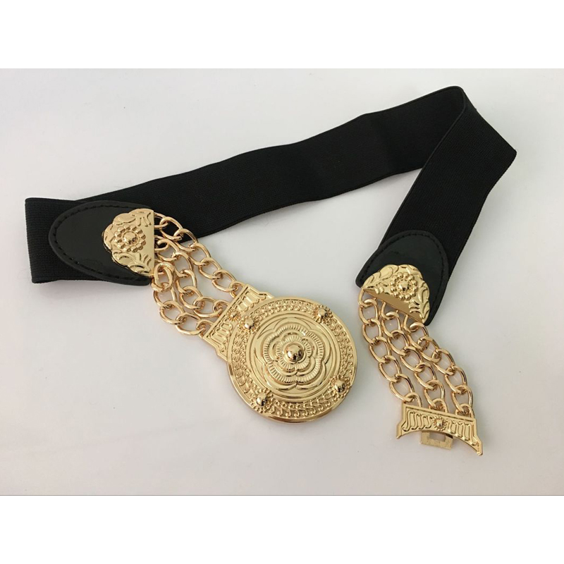 2019 Women Flower Waist Belts Fashion Ladies Floral Elastic Wide Gold Metal Belt For Dress Female Golden Chain Belt Girls