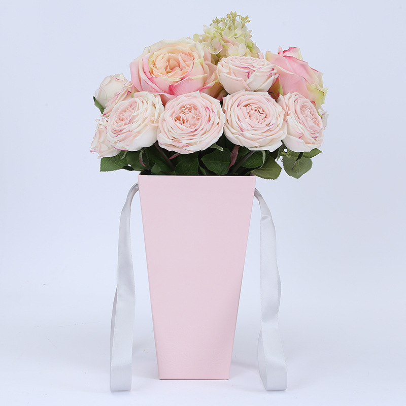 Flower Paper Boxes With Handhold Hug Bucket Florist Gift Packaging Box Pure Color Party Gift Packing Cardboard
