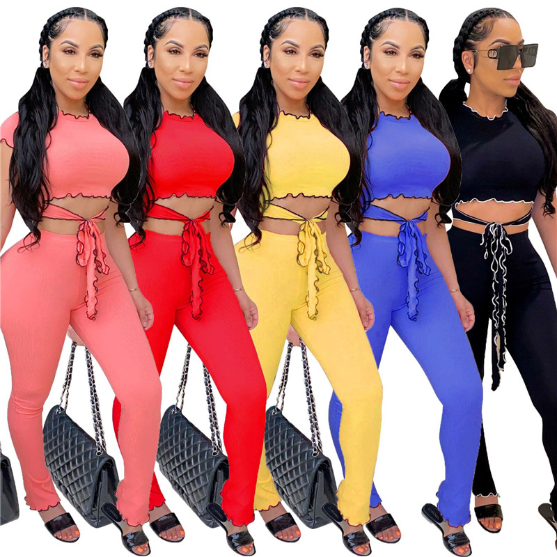 Ruffle Summer Womens Tracksuits Solid Color Skinny Top Hollow Out Womens Designer 2PCS With Drawstring Irregular Summer Female Tracksuits
Ruffle Summer Womens Tracksuits Solid Color Skinny Top Hollow Out Womens Designer 2PCS With Drawstring Irregular Summer Female Tracksuits