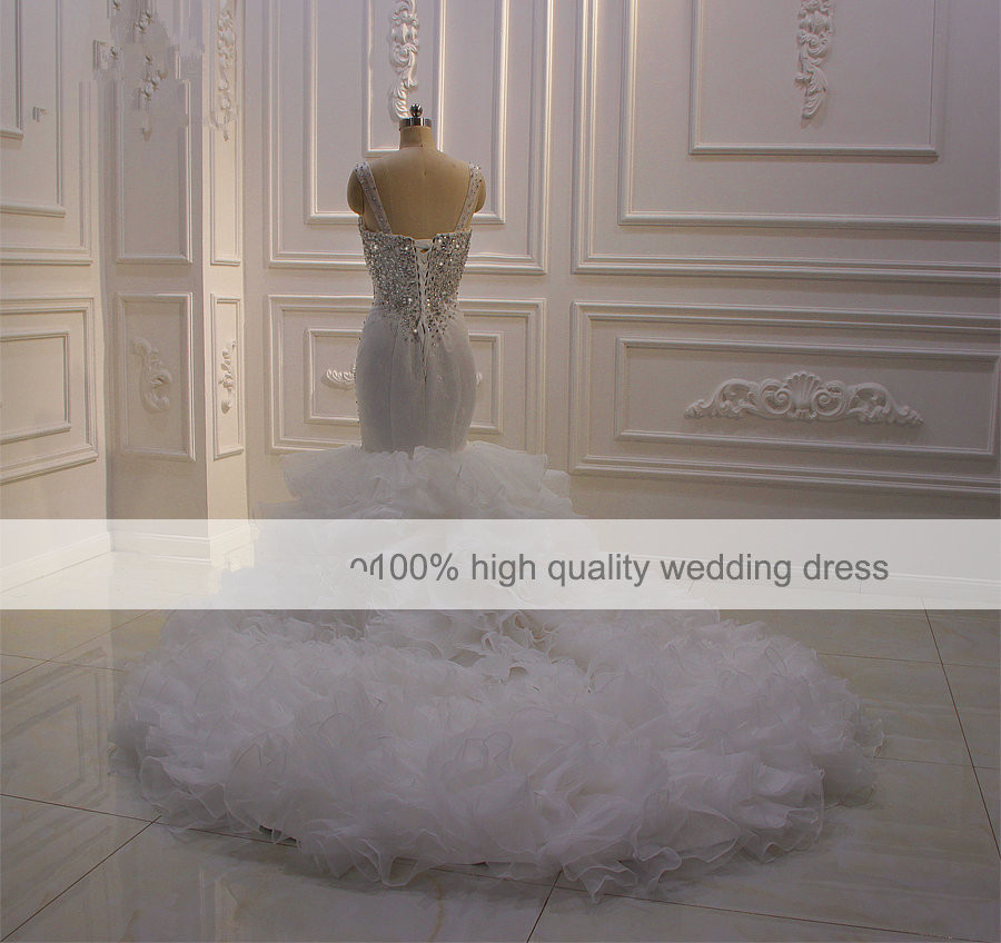 luxury beading mermaid wedding dresses sexy spaghetti neck tiered skirts bridal gowns plus size robe de soiree
