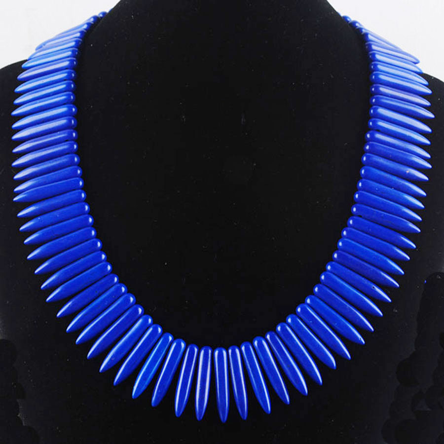 WOJIAER Howlite Turquoise Gem Stone Beaded Graduated Stick Spike Choker Necklaces Beads 16 Inches Charm Jewelry BH303